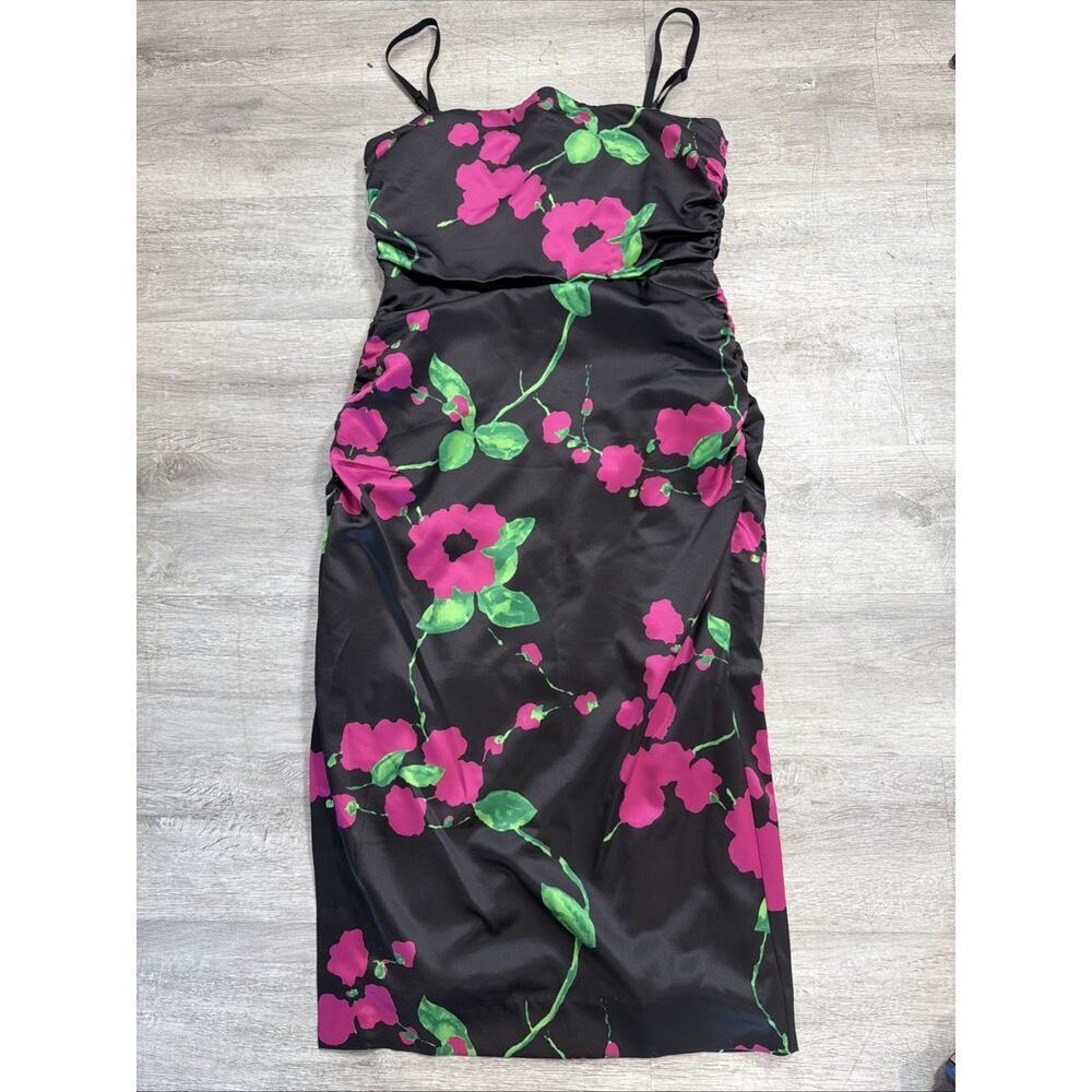 NWT Milly Stain Floral Midi Dress Strap Size 4 Slit, zip adjustable Straight nk